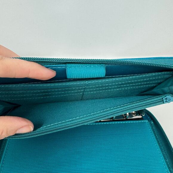 FiloFax Personal Compact Organizer Teal Saffiano Leather Planner Ring Zip Close - Picture 8 of 9